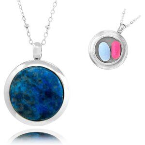 Round Pill Locket Necklace Waterproof Steel Unisex 26" Chain